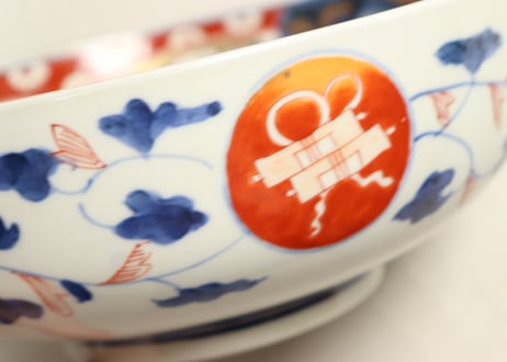 明治前期色絵松竹梅と鶴図8寸鉢②釉剥げ