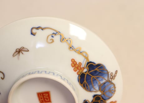 明治前期色絵山葡萄図つぼ碗