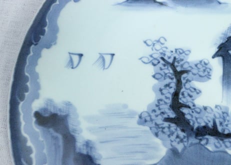 江戸幕末染付山水図ダミ縁尺皿