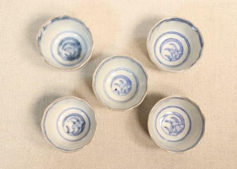 明治前期色絵山水と鶴図小向付