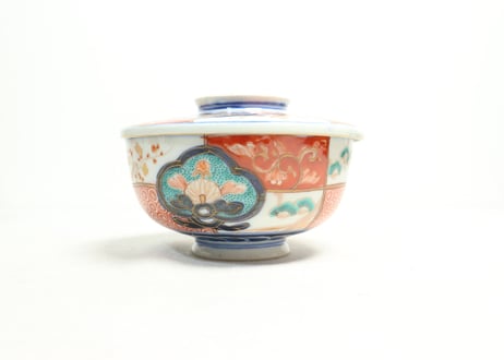 明治前期色絵市松に松竹梅図蒸茶碗①