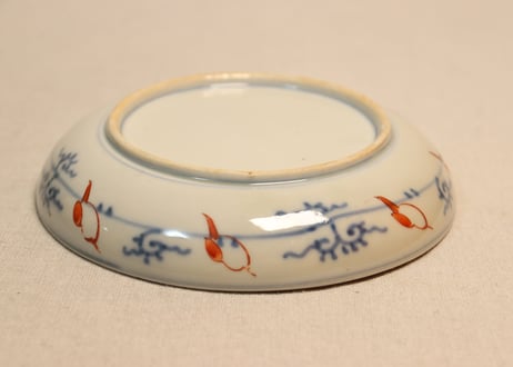 明治前期色絵三方に芭蕉と菊図5寸皿
