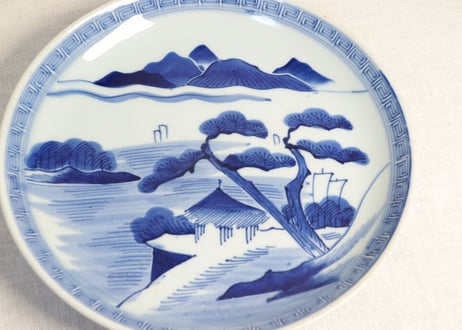 江戸幕末染付山水図尺皿