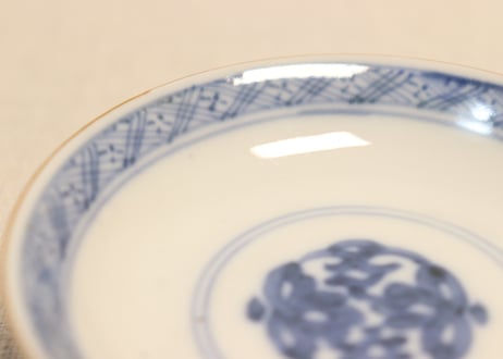 明治前期色絵梅と鶯に鳥籠図通り物飯茶碗