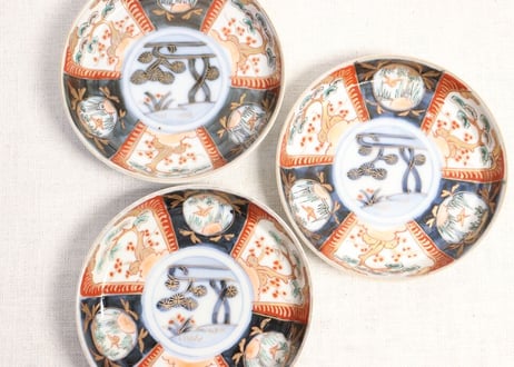 明治前期色絵松竹梅図縁立ち小皿