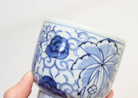 江戸幕末線描き三方に花図向付