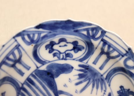 明治前期染付芙蓉手鳥図小皿