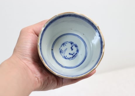 明治前期色絵六方に花図大猪口