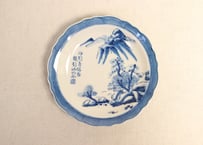 昭和戦前ゴム判山水図６寸皿
