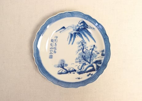 昭和戦前ゴム判山水図６寸皿