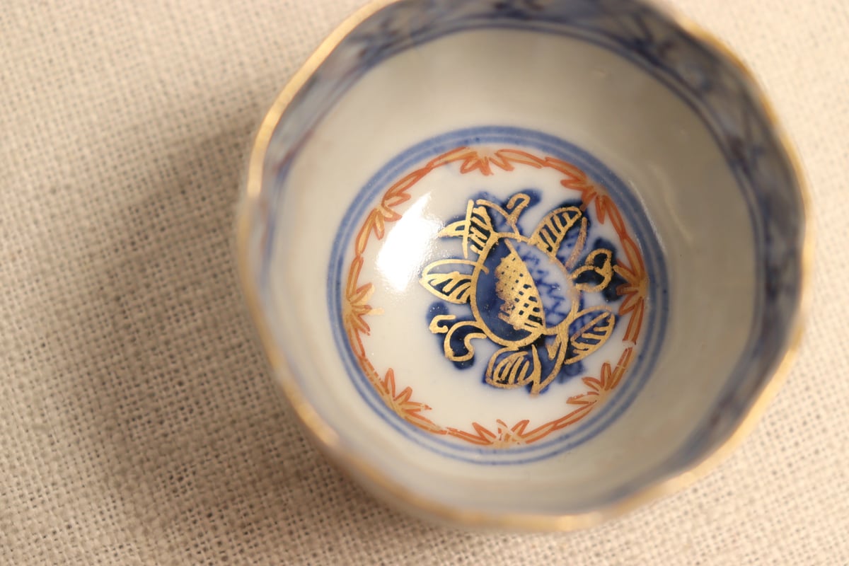 明治前期色絵桃と鶴図通り物小向付 | 吉祥寺PukuPuku