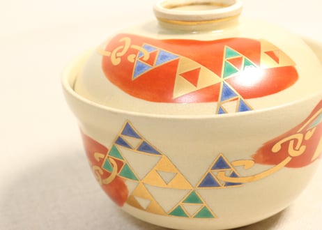 昭和30～40年代京焼色絵幾何学文飯茶碗