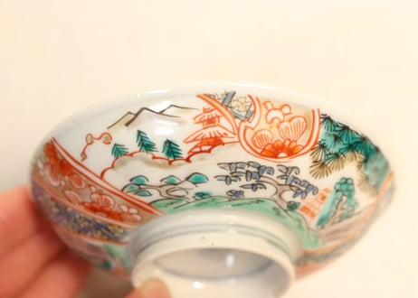 明治前期色絵山水図飯茶碗