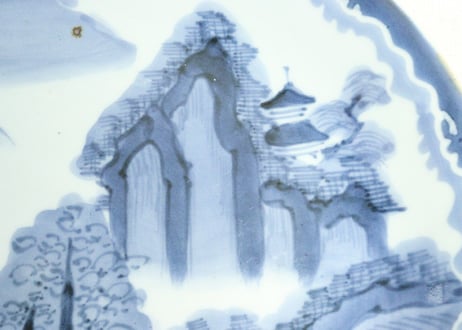 江戸幕末染付山水図ダミ縁尺皿