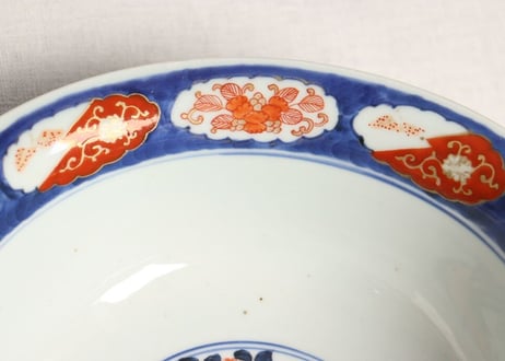 江戸幕末色絵牡丹図8寸鉢