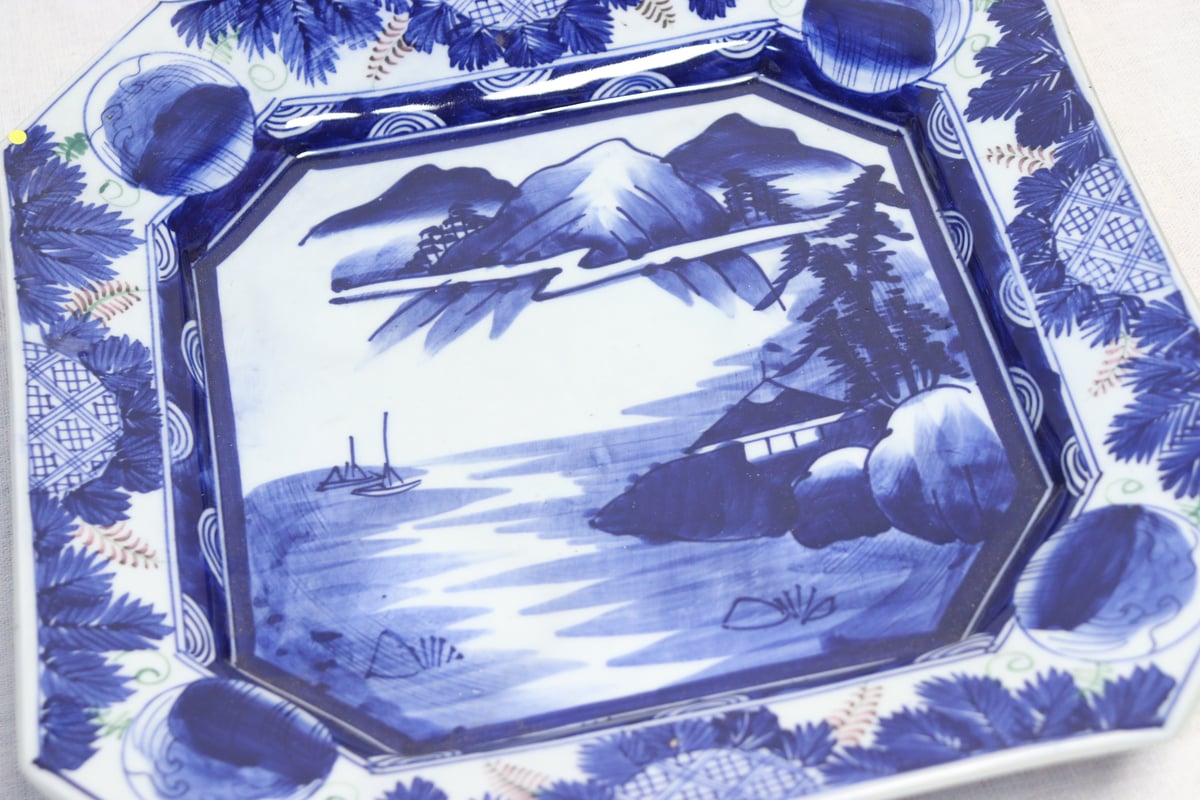 明治前期ベロ藍山水図角皿 ノミホツ | 吉祥寺PukuPuku