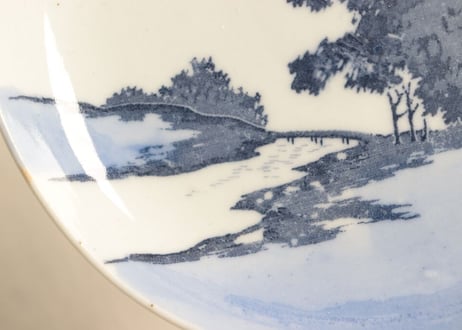 明治後期～大正銅判山水人物図5寸皿