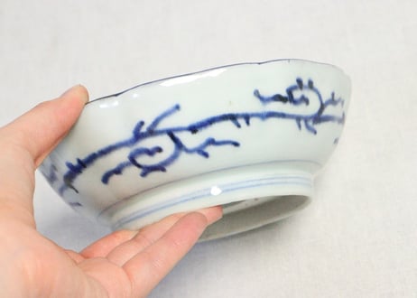 江戸後期染付富士に鶴図なます皿　窯傷,ノミホツ,フリモノ