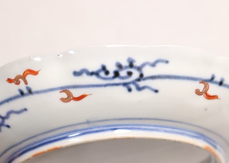 明治前期色絵松竹梅に鶴亀図通り物7寸皿