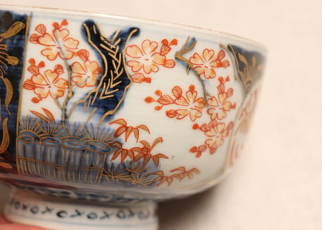 明治前期色絵花と鳳凰図蒸茶碗