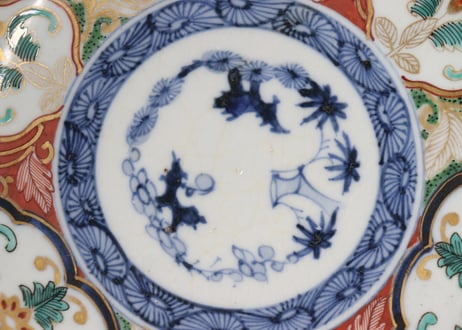 明治前期大聖寺焼色絵花図5寸皿②甘手
