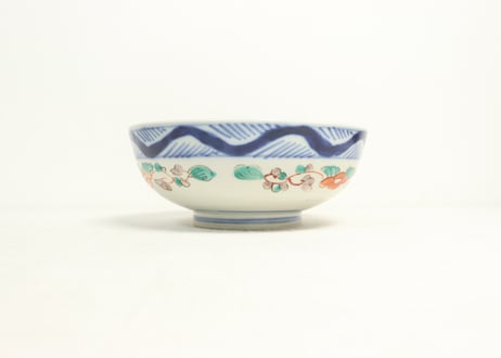 明治前期色絵山水と花鳥図割絵5寸鉢