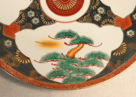 大正～昭和戦前九谷焼色絵松竹梅図8寸皿