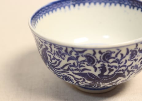 明治前期紙刷鳳凰図飯茶碗
