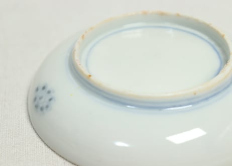 明治前期色絵三方に松竹梅図小皿②裏絵付け違い