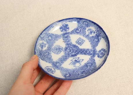 明治前期紙刷扇面窓絵図小皿