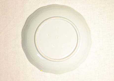 江戸幕末染付柳に鷺図9,5寸皿　部分少甘手,ノミホツ