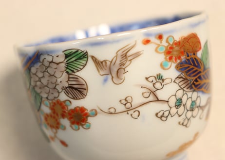 明治前期色絵紫陽花図通り物向付②見込み濃いめ