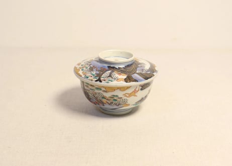 明治前期色絵山水図通り物蒸茶碗② ノミホツ