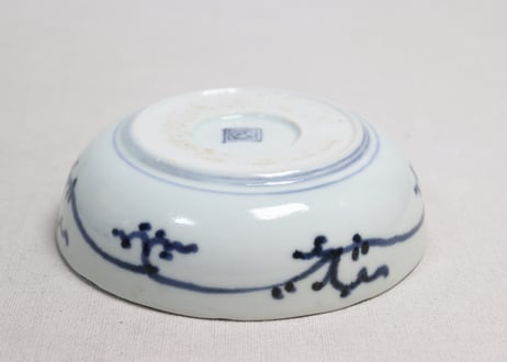 江戸中期染付菊図なます皿　少甘手,小ニュウ