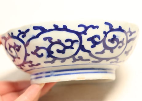 江戸幕末色絵牡丹と花鳥図なます皿