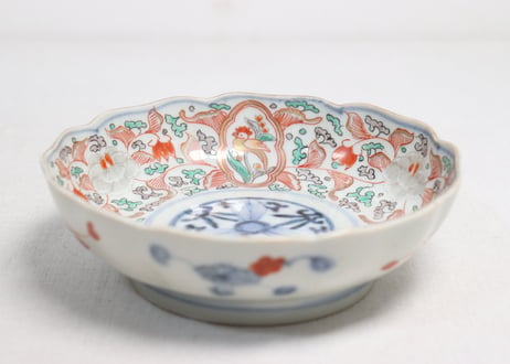 明治前期色絵鳥と牡丹図通り物なます皿②高台ホツ
