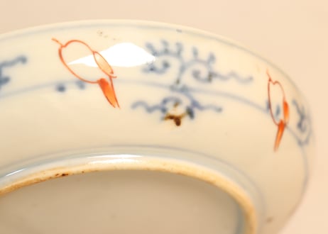 明治前期色絵三方に芭蕉と菊図5寸皿
