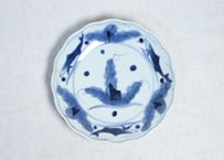 江戸幕末染付水草に鮎図7寸皿　甘手