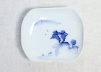 大正~昭和戦前染付山水図長角小皿