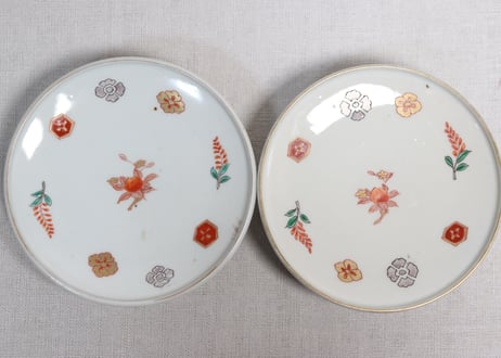 明治前期色絵網手に鶴と梅に鶯図通り物蒸茶碗①