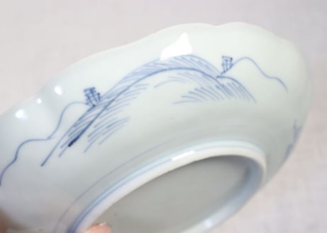 江戸幕末線描き山水図7寸皿