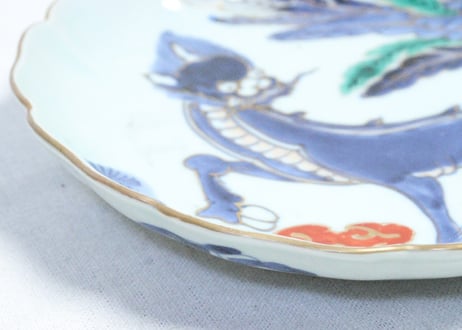 江戸中期色絵芭蕉に獅子図７寸皿　５客組