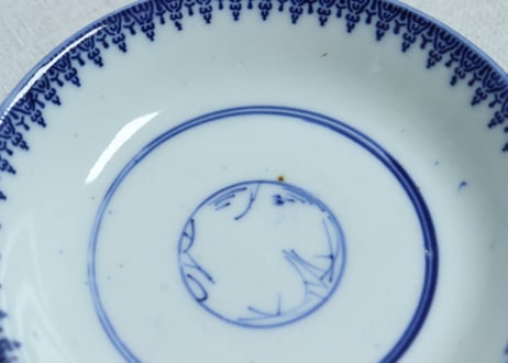 明治前期紙刷桜図飯茶碗②　黒点有り