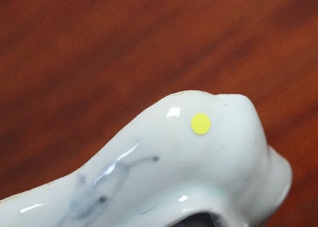 江戸中期紙刷古印判幾何学文図糸巻型小皿③　少甘手