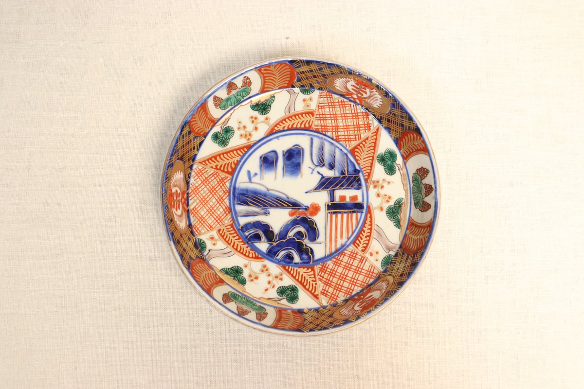 明治前期色絵山水と桐と松梅図縁立ち6寸皿② 少かたつき | 吉祥寺PukuPuku
