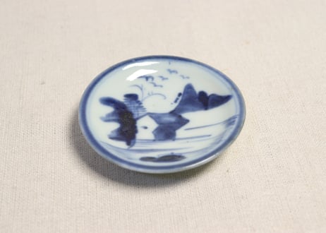 江戸中期染付山水図豆皿