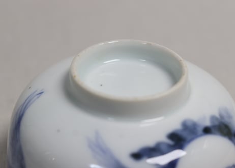明治前期染付月に鳥図湯呑　黒点,フリモノ