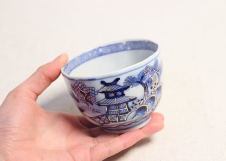 明治後期～大正銅判金彩山水図向付