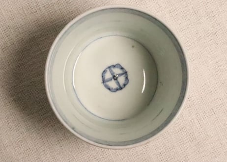 江戸後期染付竹,桐,鳳凰図猪口(大ぶり) ニュウ,ノミホツ