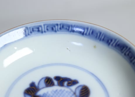 明治前期色絵桃と松鶴図通り物飯茶碗